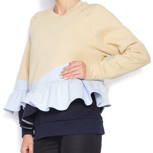 Ioana Ciolacu Designer Couture Colorblock Ruffle Sweatshirt Soft Candy Small S